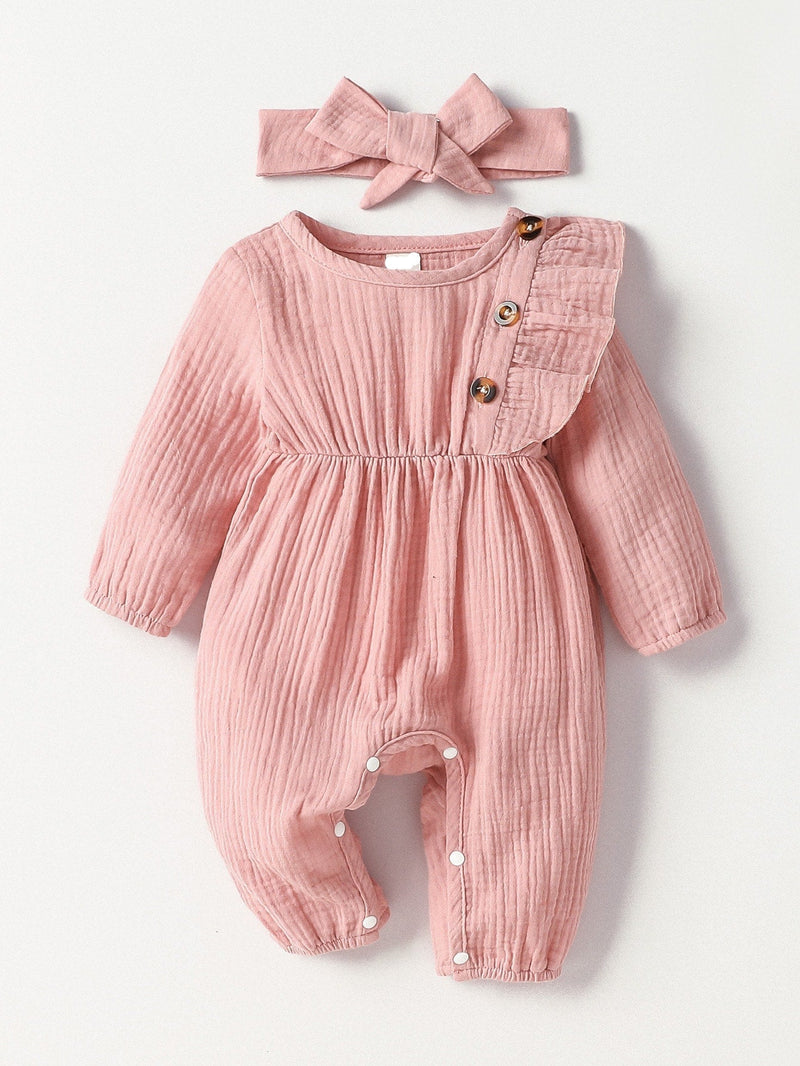 Macacao Longo Texturizado Bebe Menina Plush Algodão + Faixa