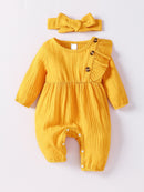 Macacao Longo Texturizado Bebe Menina Plush Algodão + Faixa