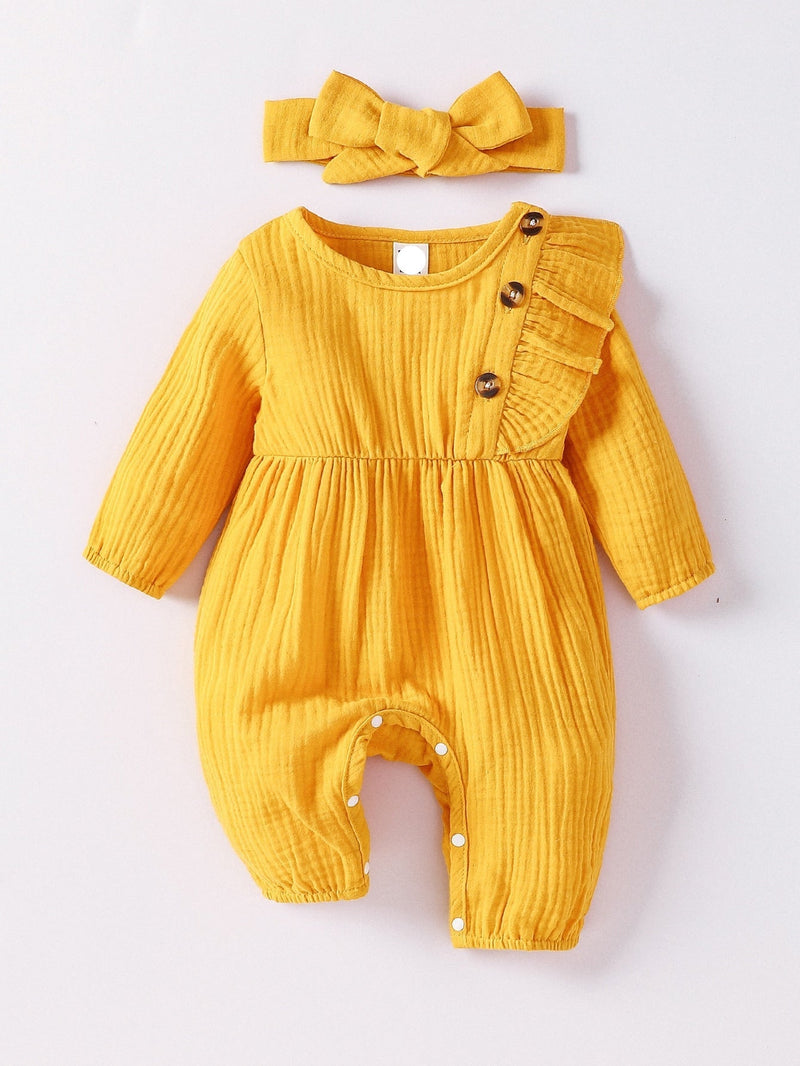 Macacao Longo Texturizado Bebe Menina Plush Algodão + Faixa