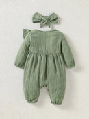 Macacao Longo Texturizado Bebe Menina Plush Algodão + Faixa