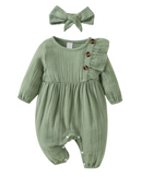 Macacao Longo Texturizado Bebe Menina Plush Algodão + Faixa