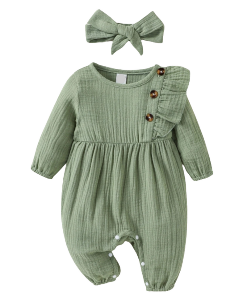 Macacao Longo Texturizado Bebe Menina Plush Algodão + Faixa